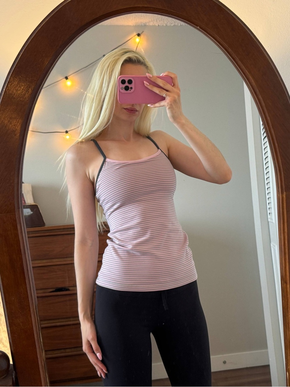 Y2K lululemon athletica Pink and Black Striped Spaghetti Strap Tank